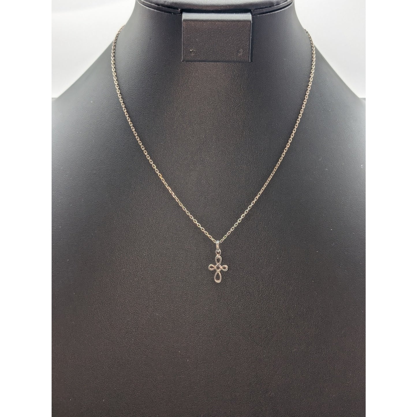 VTG 925 Sterling Infinity Cross Pendant 17.5" Rectangle Chain Link Necklace