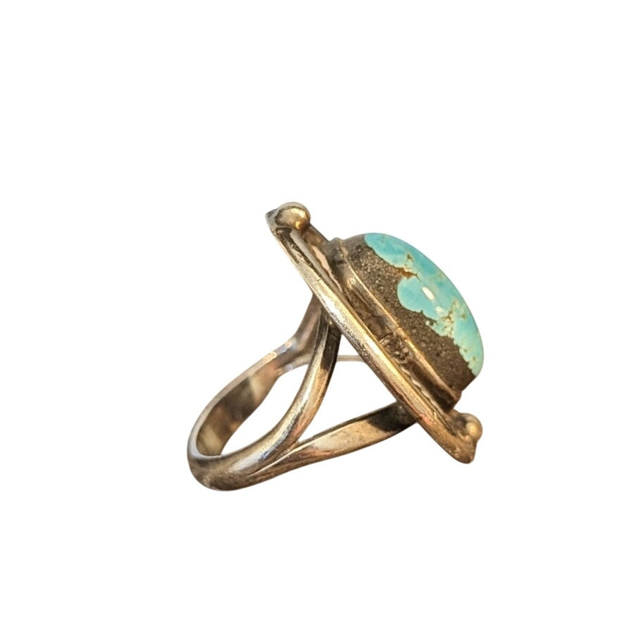 Vintage 60s 925 Sterling Silver Southwestern Turquoise Ring Size 4.5