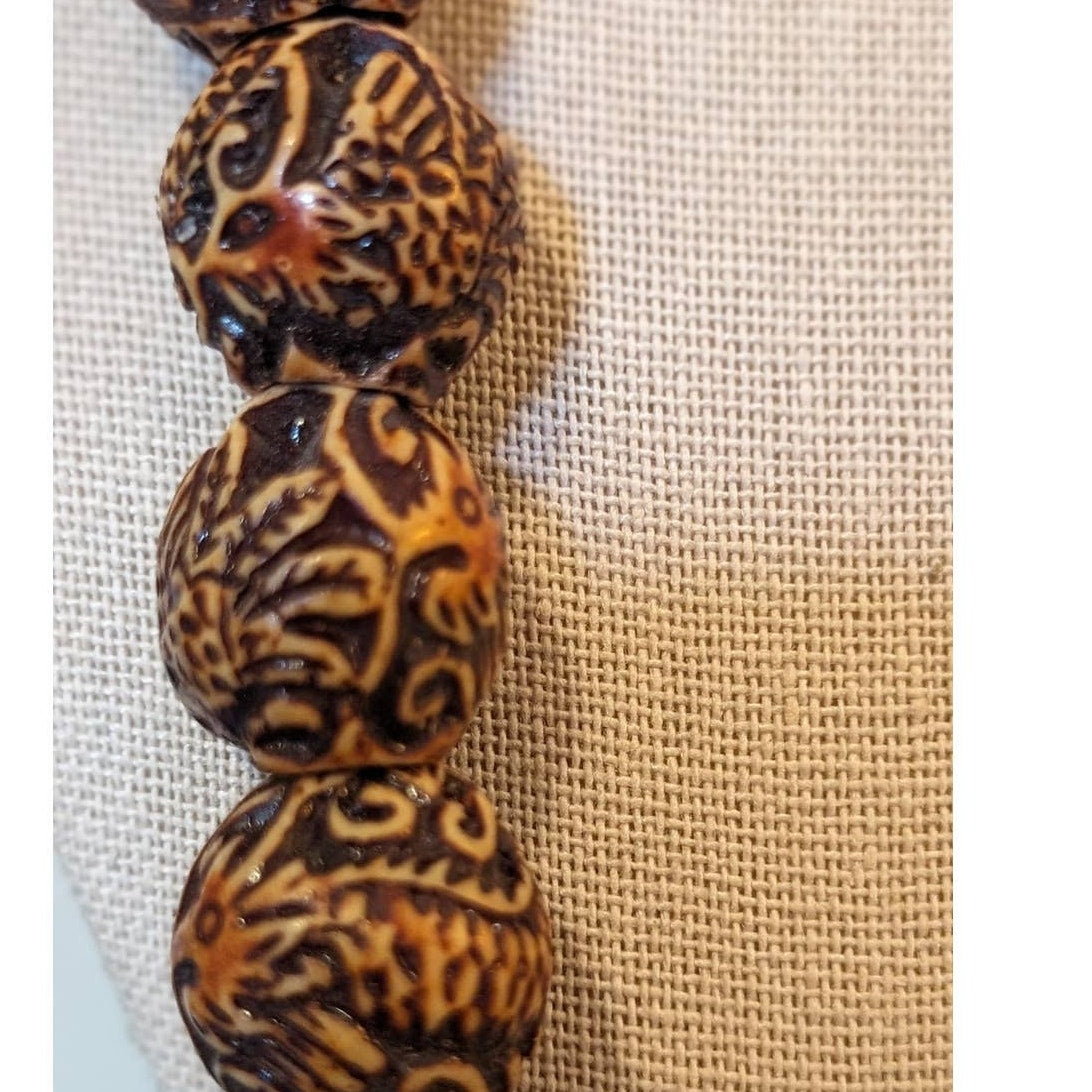 Acrylic Carved Heavy Tribal Look Brown Beads