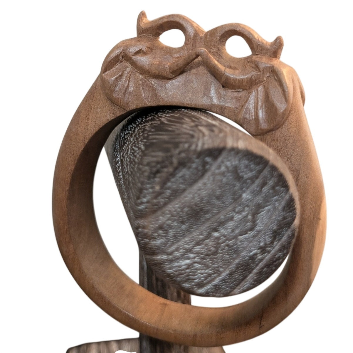 Carved Wooden Two Elephant Heads Bangle Bracelet