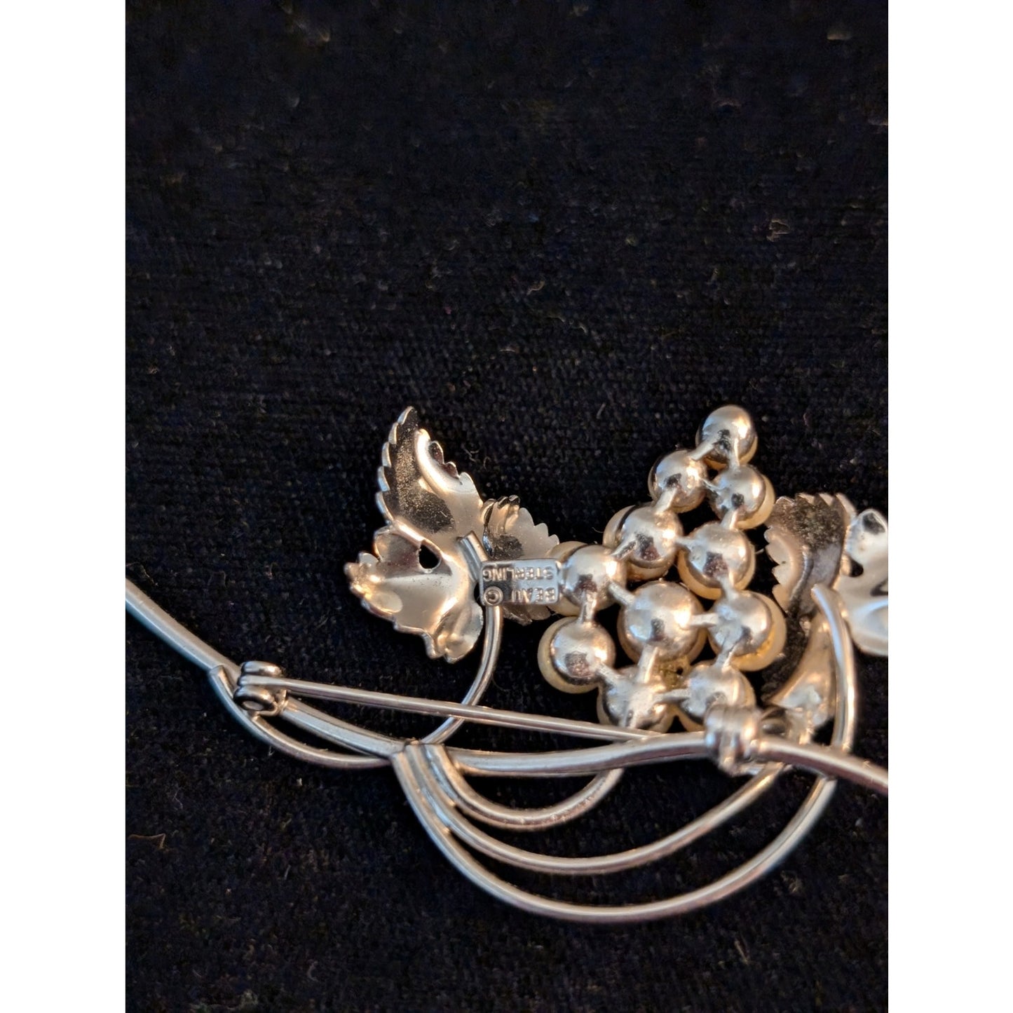 Vintage Beau Sterling Silver Pearl Grapes Brooch