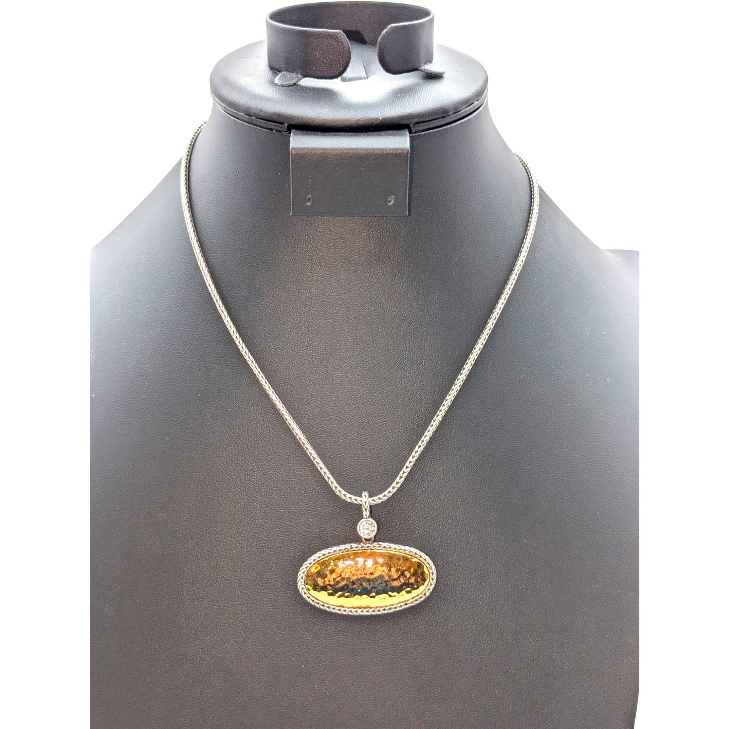 Premier Designs Two Tone Hammered  Pendant CZ Wheat Chain 16.5"-18"Necklace