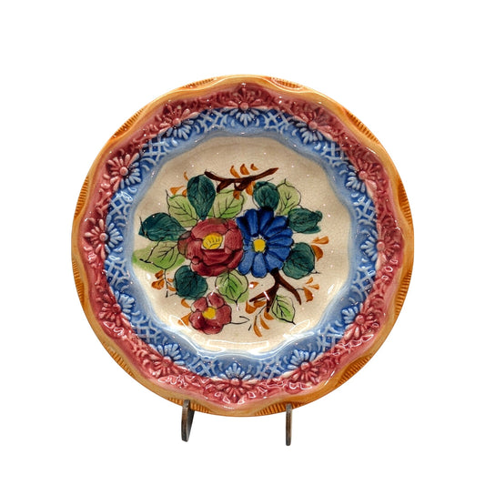 Vintage Majolica Style 1950s Hand-Painted Japanese Floral Plate