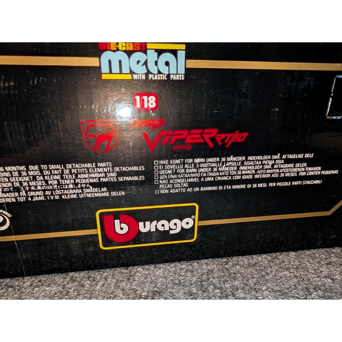 1992 DODGE VIPER RT/10 Bburago Toy Die Cast Metal Factory Built Car Scale 1/18