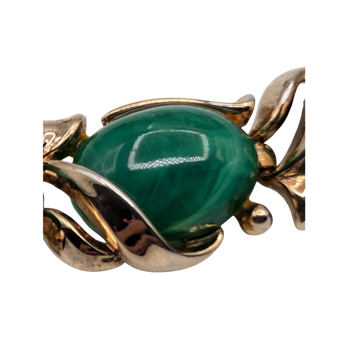 Vintage Crown Trifari Caravan Gold Tone Faux Malachite Green Bracelet