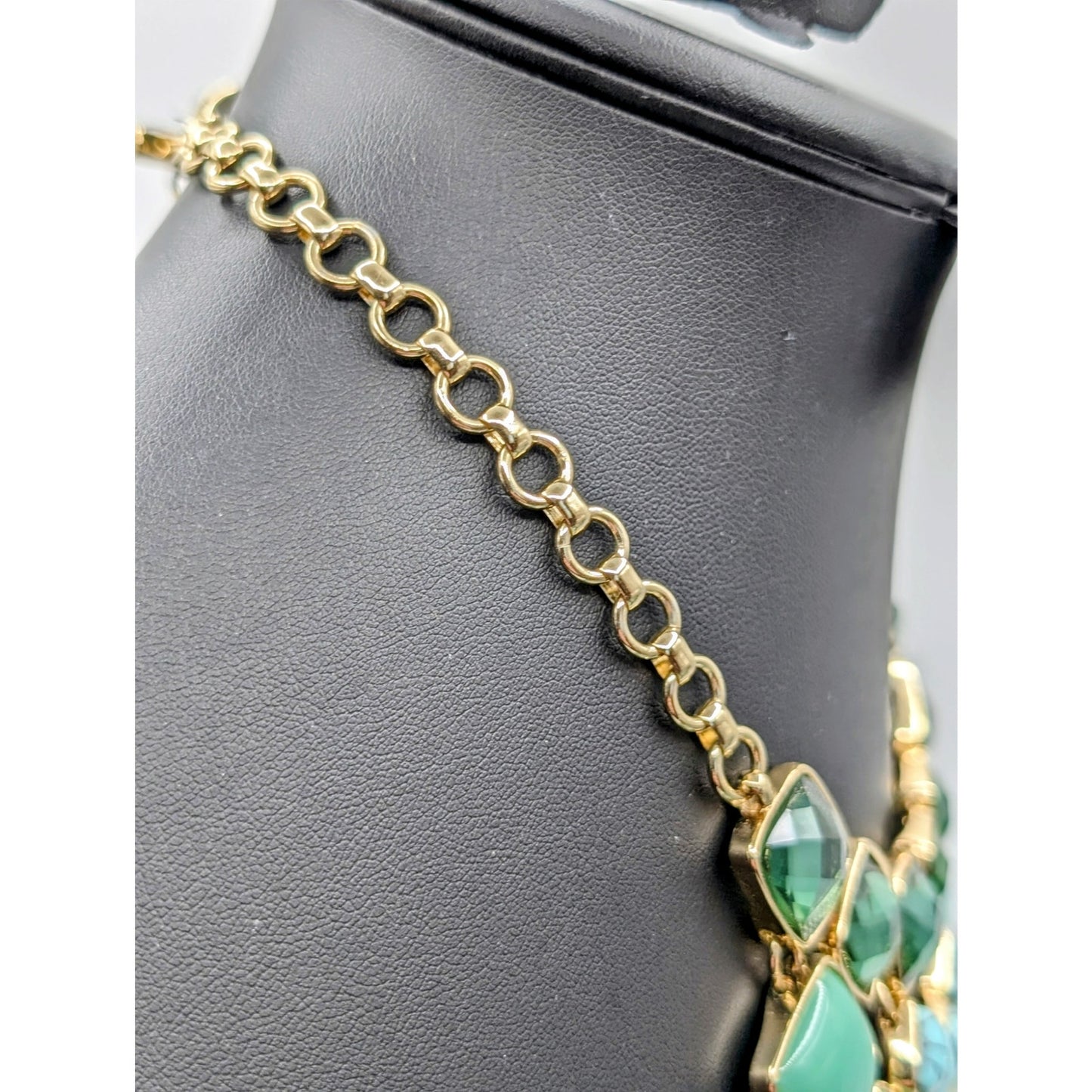 Anne Klein Triple Tier Blue Green Bead Gold Tone Toggle Clasp 17"-18" Necklace