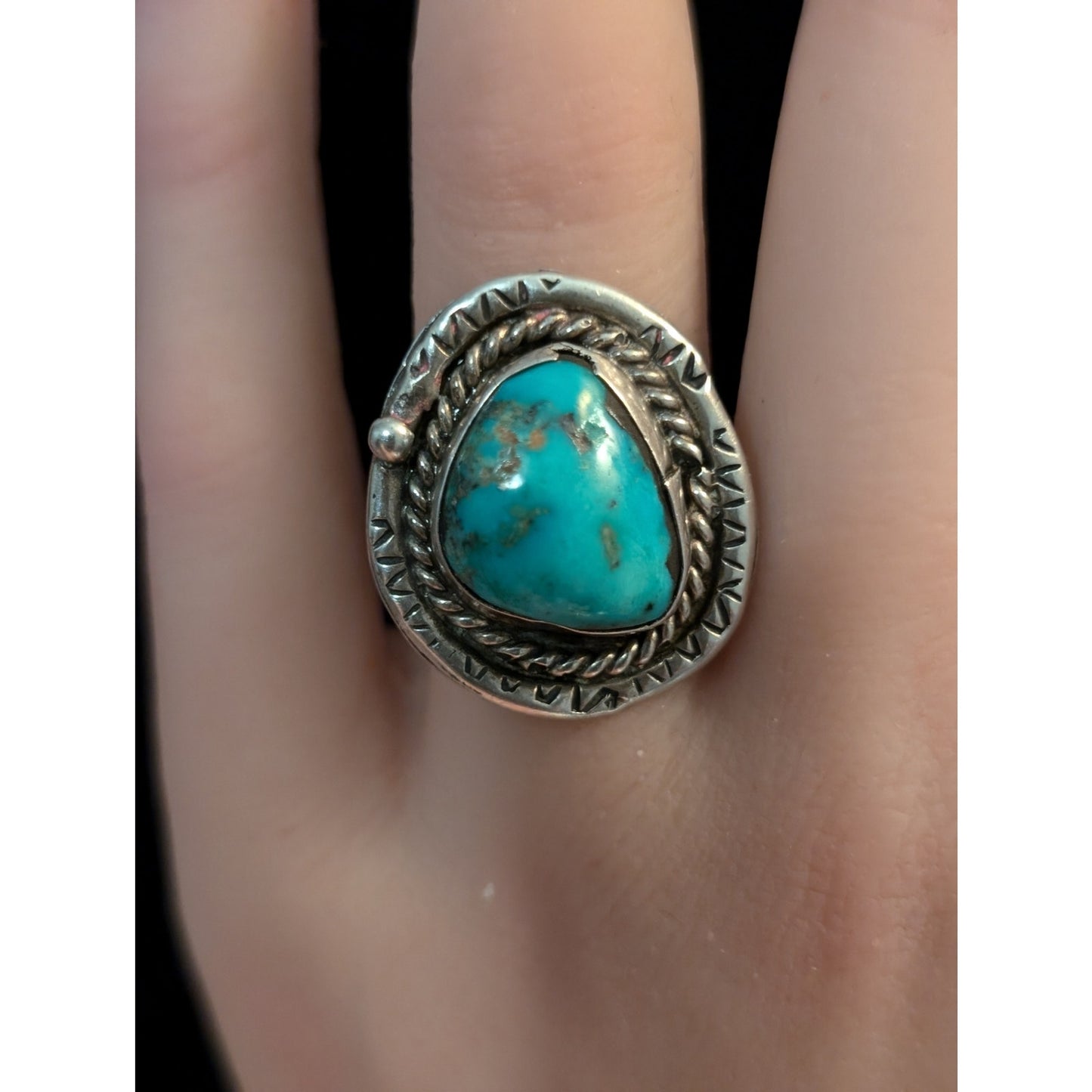 Vintage 925 Sterling Silver Native American Turquoise Ring Size 5.25