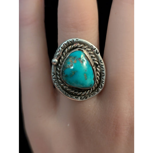 Vintage 925 Sterling Silver Native American Turquoise Ring Size 5.25