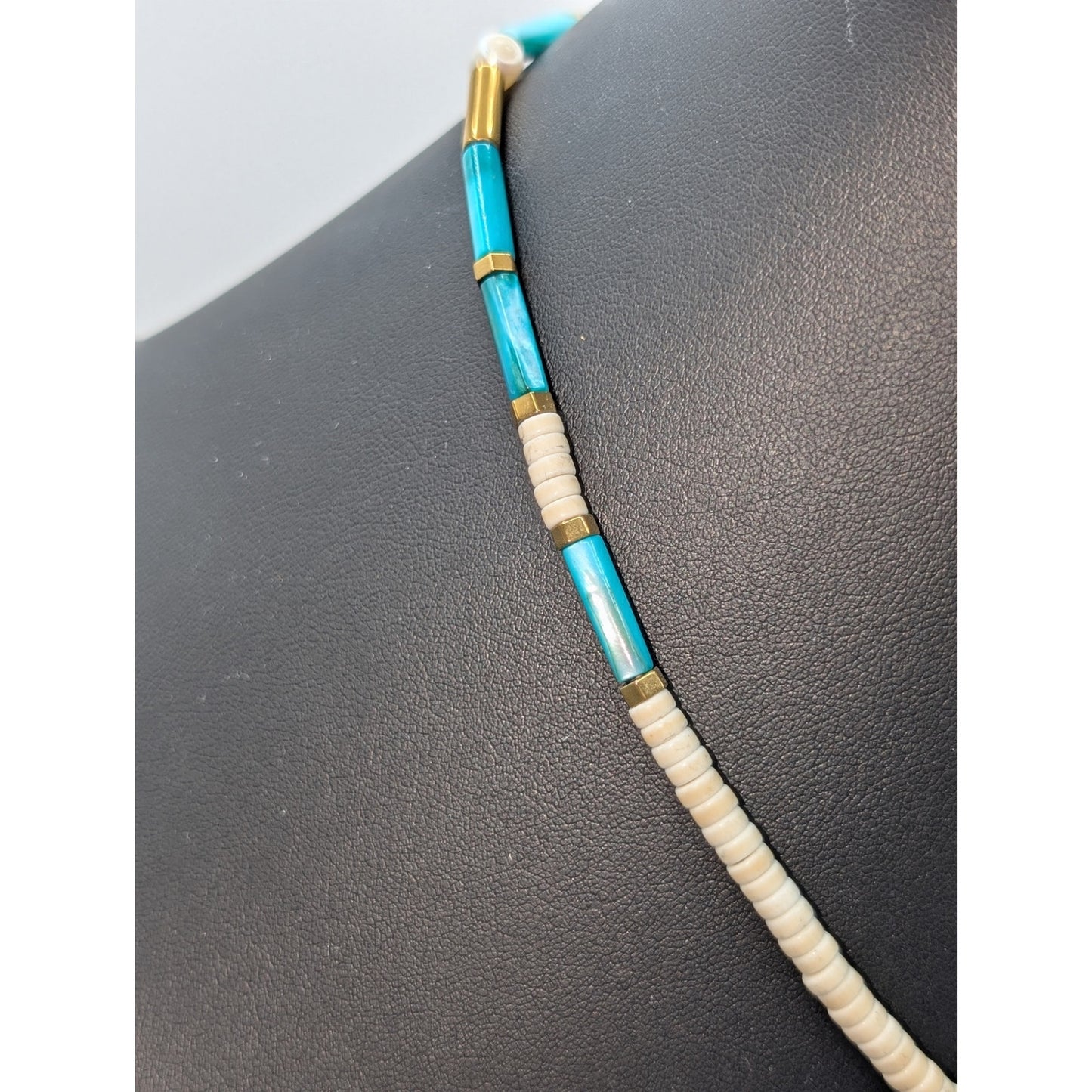 Licinia Guerra Pearl Glass Bead Boho Gold Tone Angel Toggle 19"  Necklace