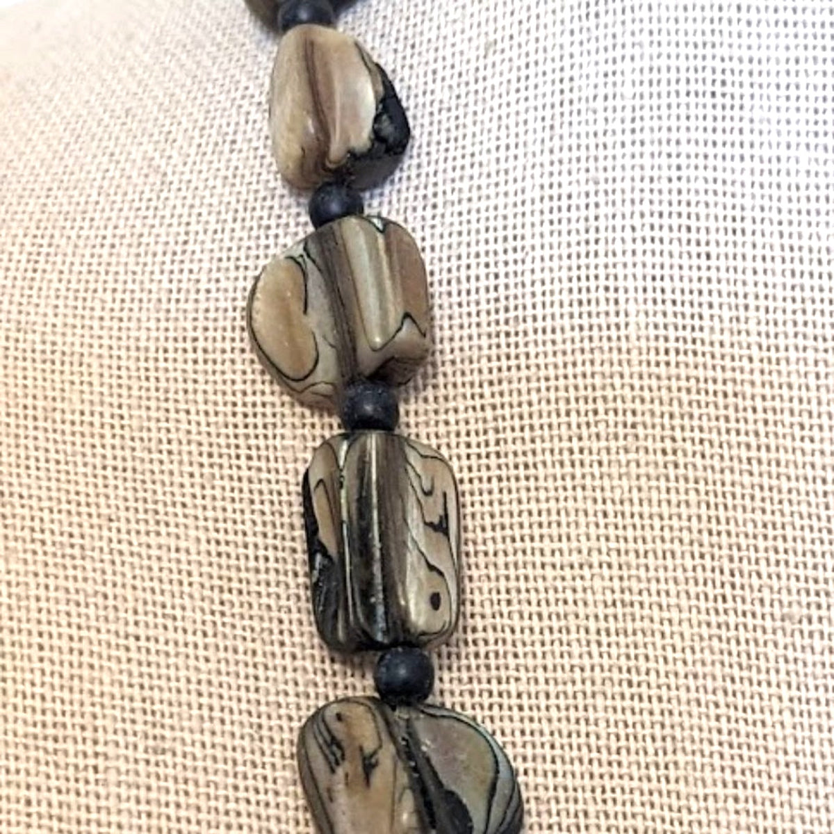 Vintage Mother of Pearl Leaves/Petal Beaded Necklace with Ornate Clasp