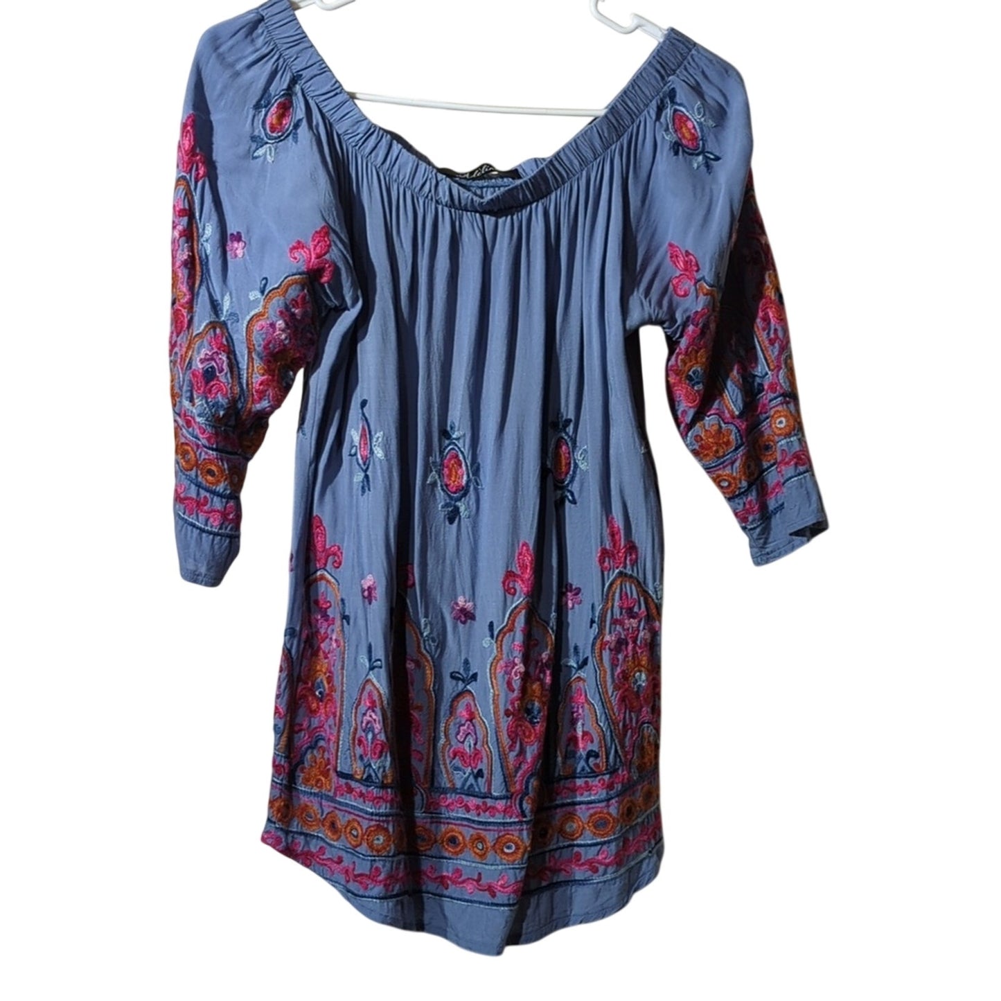 Adeline All Over Embroidered Off the Shoulder Boho Peasant Blouse Women's Size S