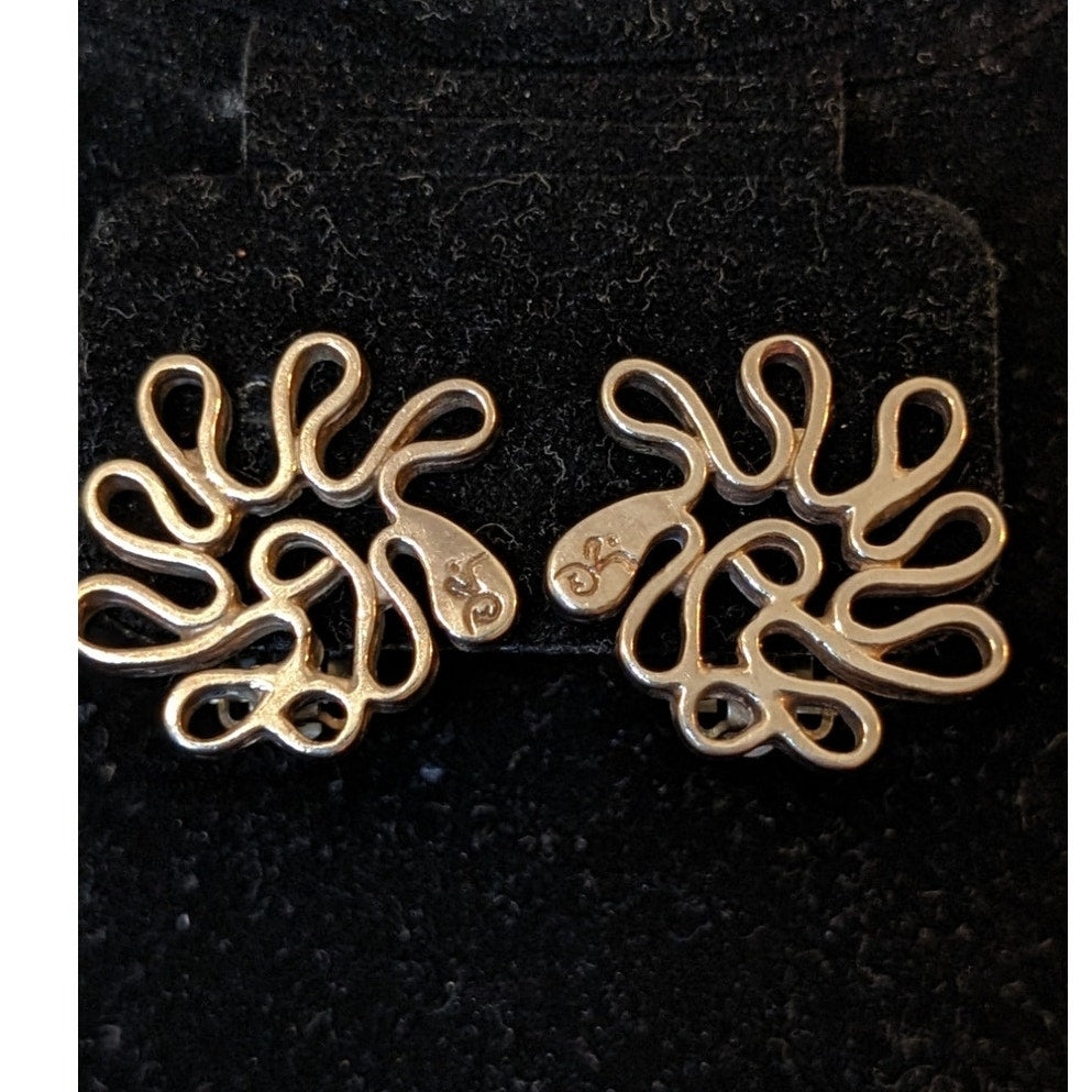 Vtg Mexico 925 Sterling Swirly Clip On Earrings Marked Front & Back 12.35g