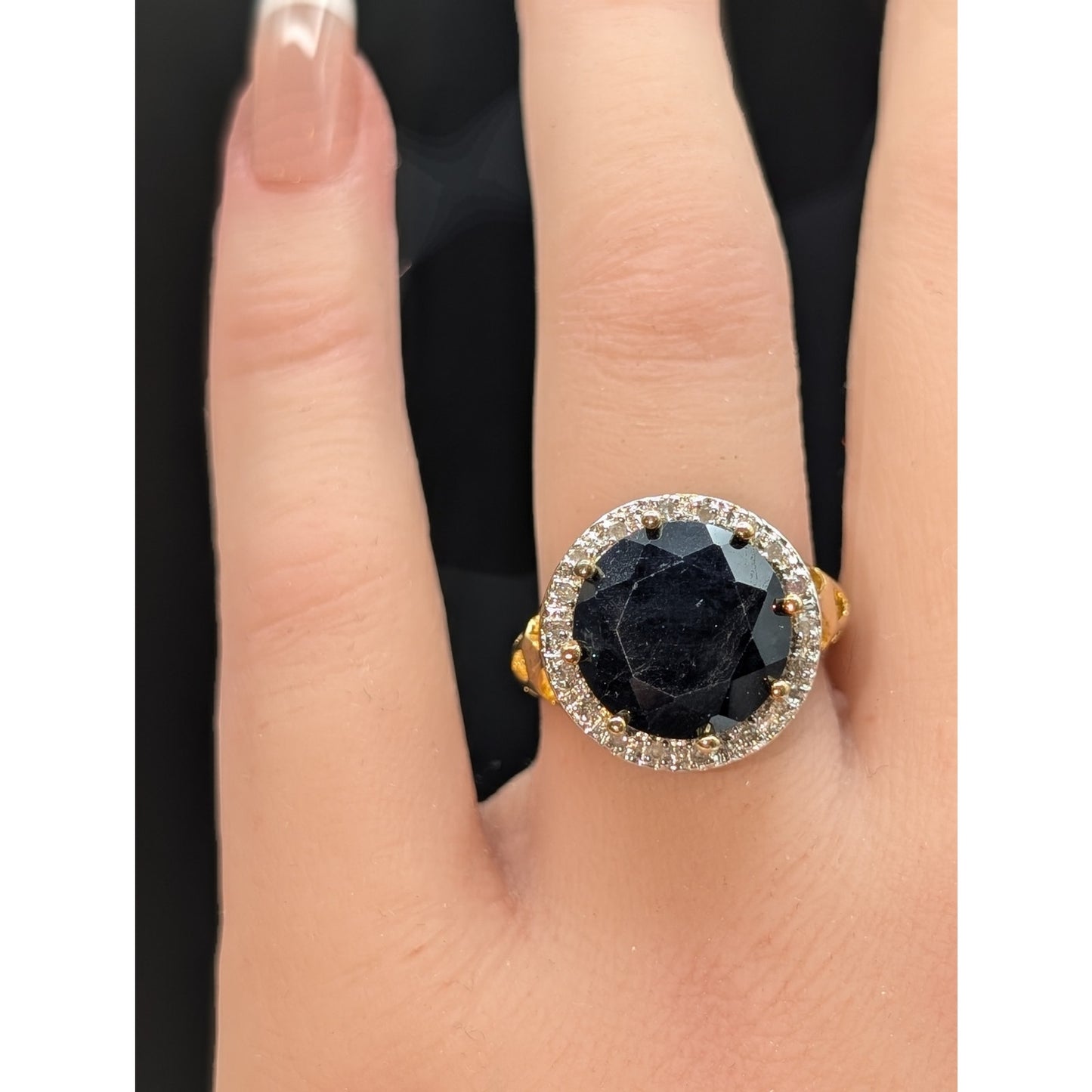 925 Sterling Vermeil Sapphire & Diamond Ring Size 6.75