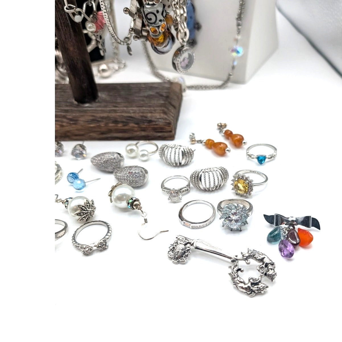 Reseller's Delight 47 Piece Silver Tone Vintage to Modern Costume Jewelry Lot