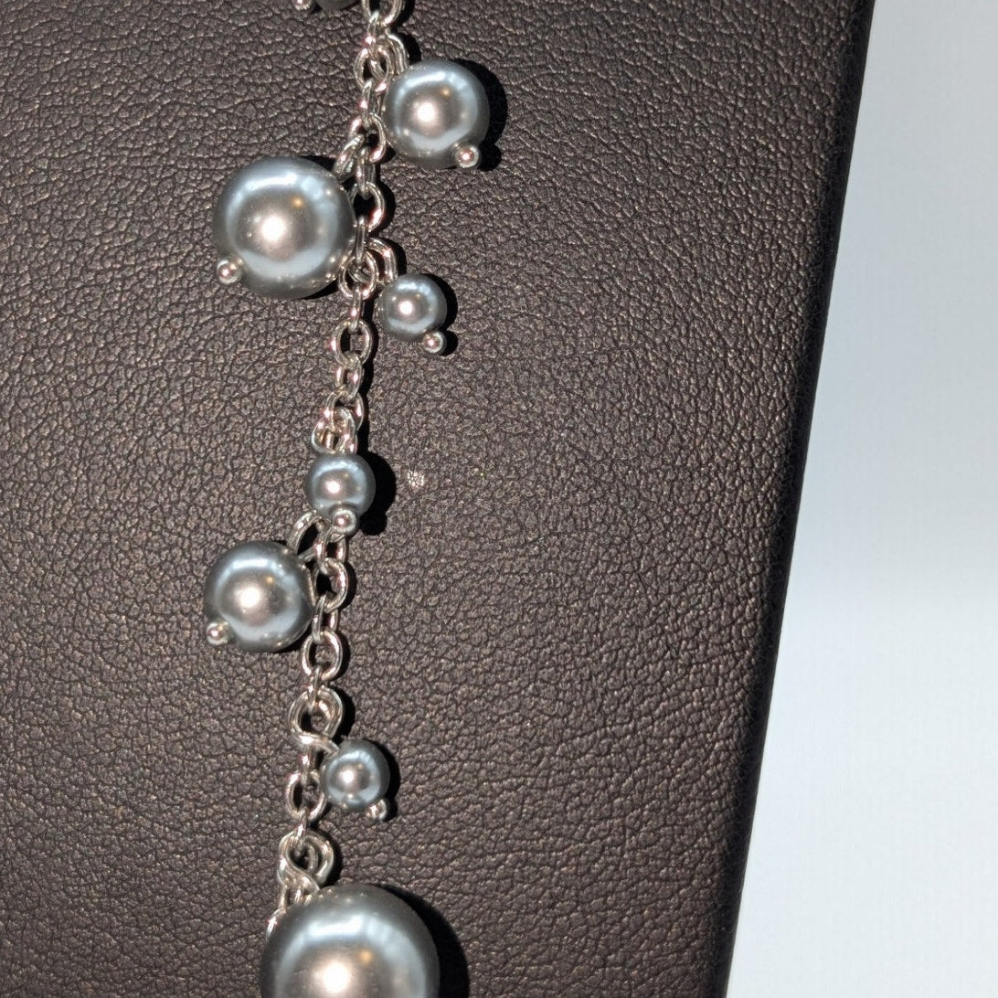 Talbot's Long Silver Tone Various Sizes Silver Faux Pearl Dangle 36" Necklace