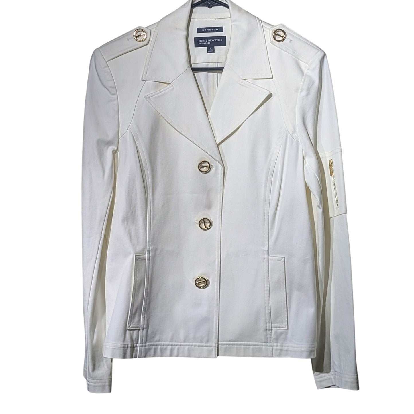 Vtg Jones New York Signature White Military Style Gold Button Jacket Sz L