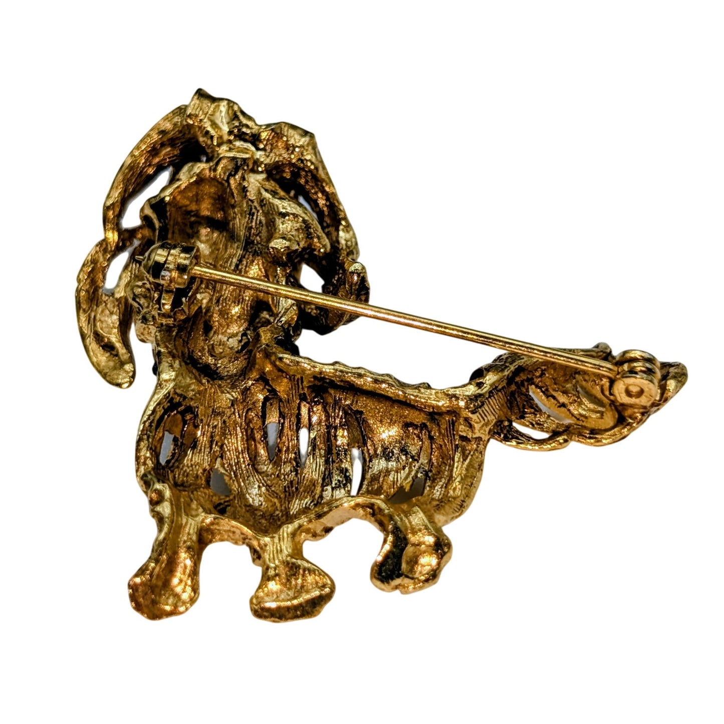 Vintage Gold Tone Shaggy Dog Brooch