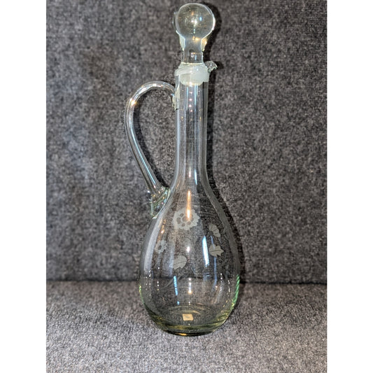 Vintage Made in Peru Floral Etched Glass Tall Decanter W/ Stopper