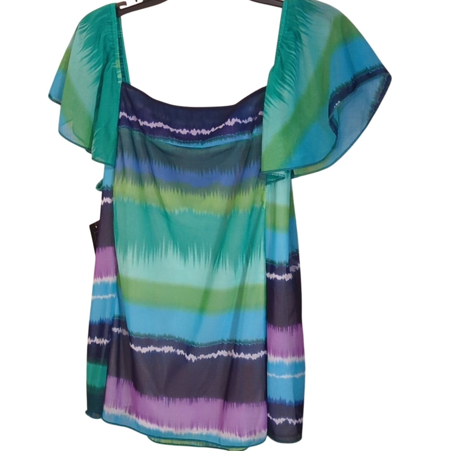 Elementz NWT Tie Dye Look Flutter Cap Sleeve Box Neck Top Women's Size M