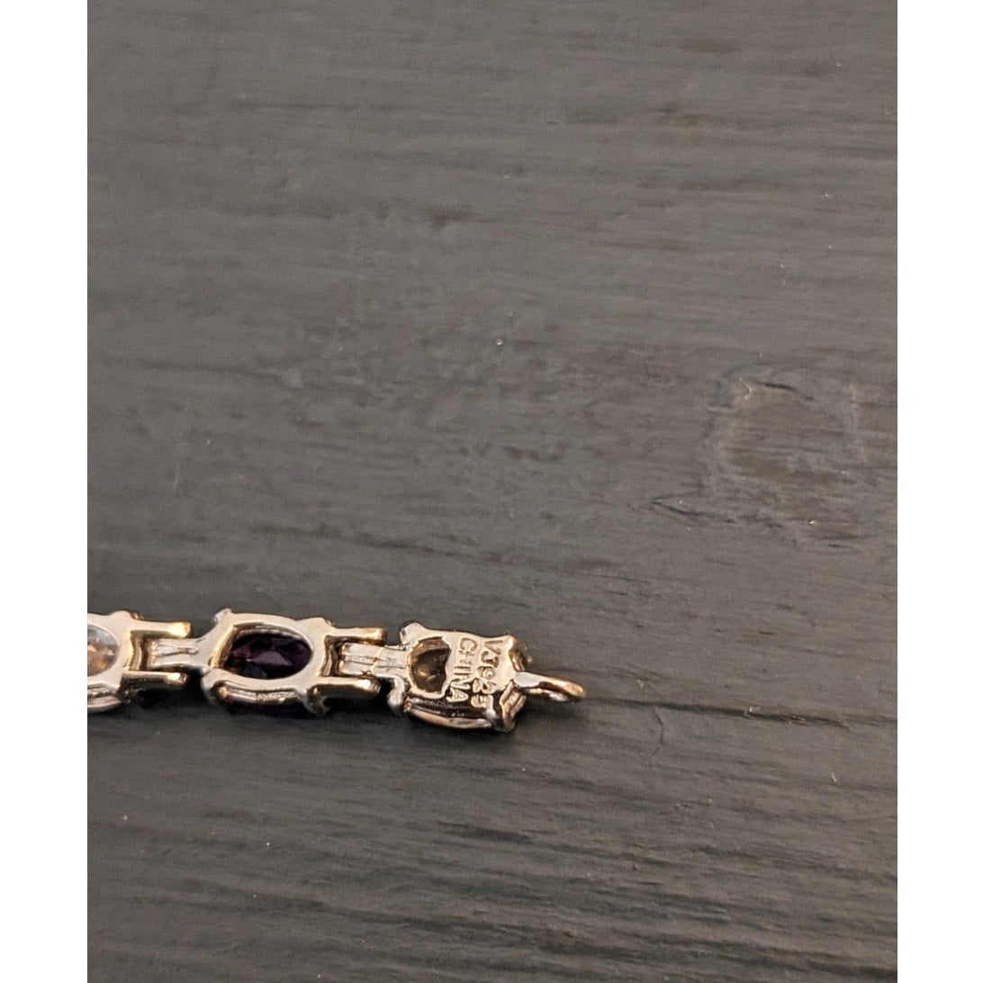 Signed VJ 925 Sterling Amethyst & CZ Tennis Bracelet W/ Lobster Claw Clasp