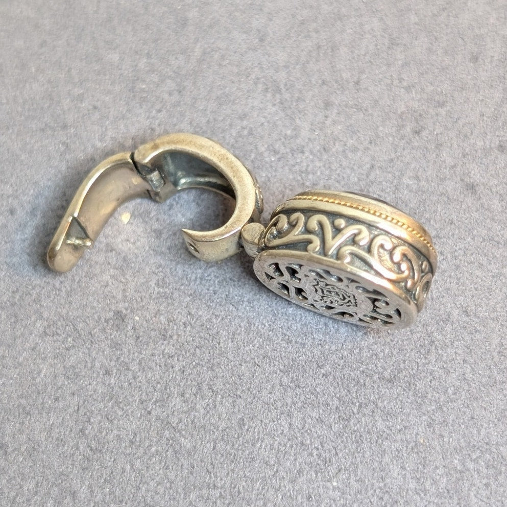 Vintage Faceted Black Onyx Sterling Silver 18K Gold Enhancer Pendant by Eleganza