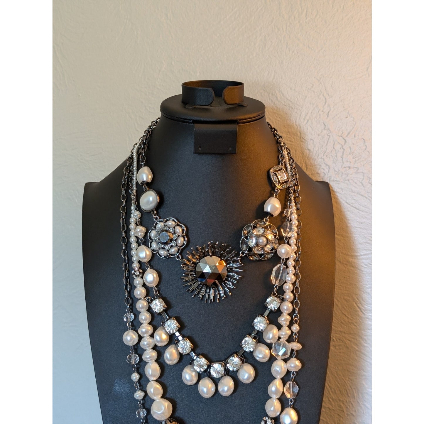 Three Chico's Layering Pearl Crystal Statement Necklaces