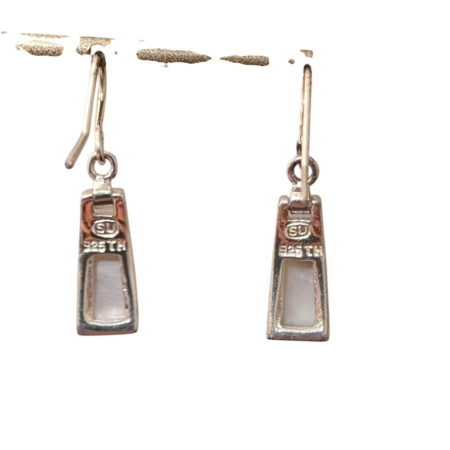 Trapezoid Mother of Pearl Inlay 925 Sterling Silver Dangle French Wire Earrings