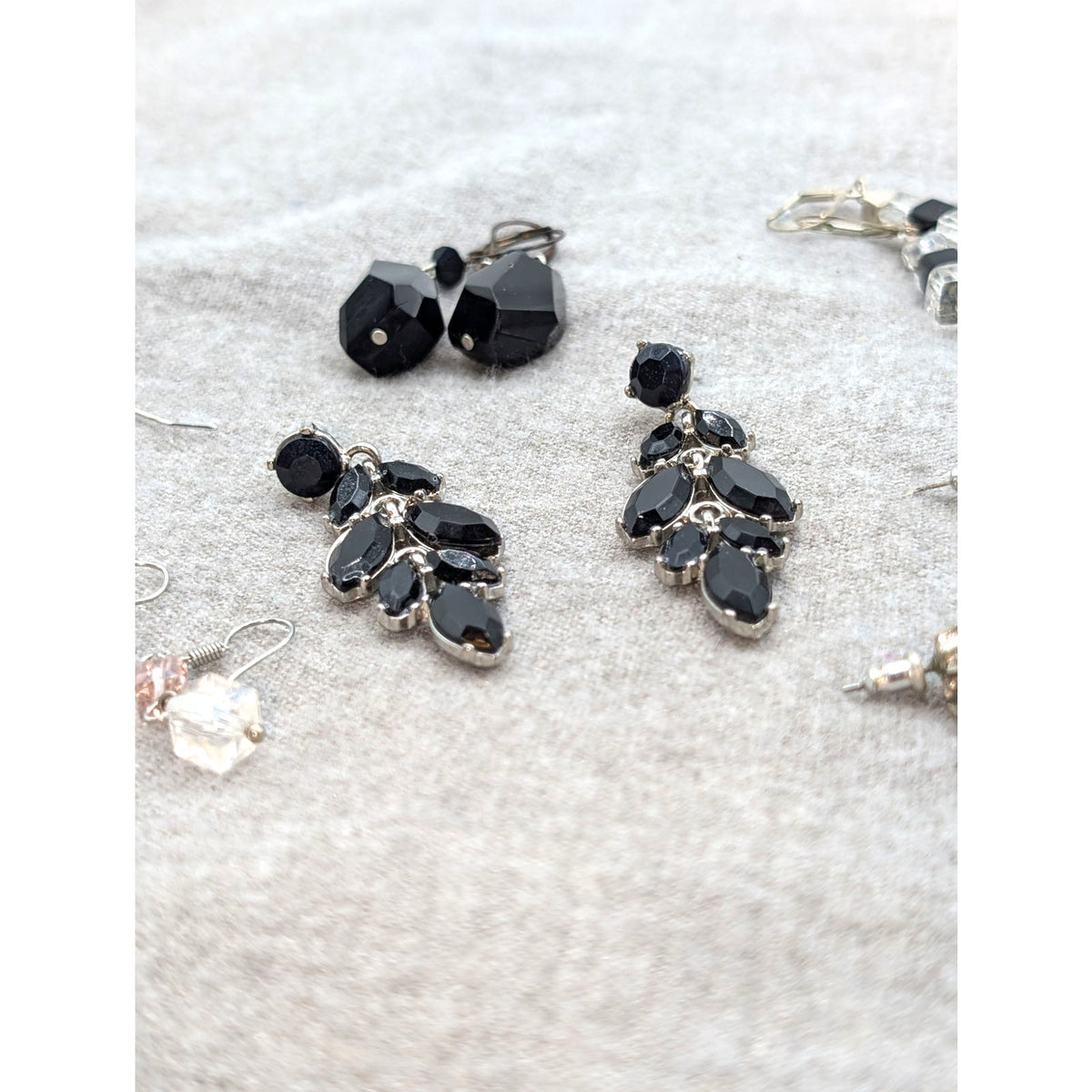 Lot of 13 Pair Black Crystal Rhinestone Earrings For Pierced Ears