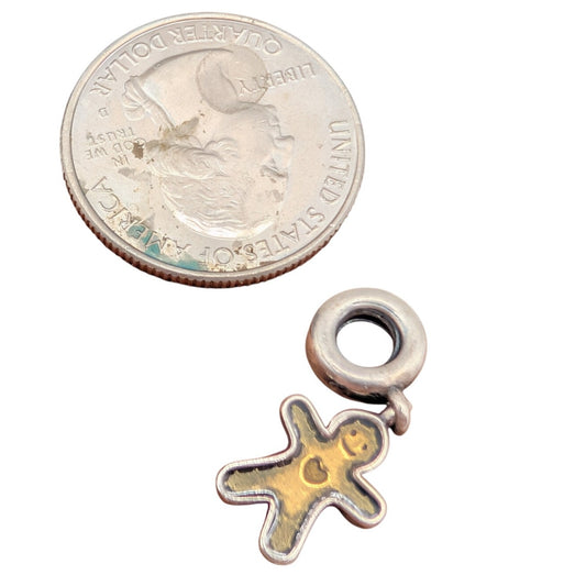 Pandora Gingerbread Man Enamel Dangle Retired Sterling Silver Charm