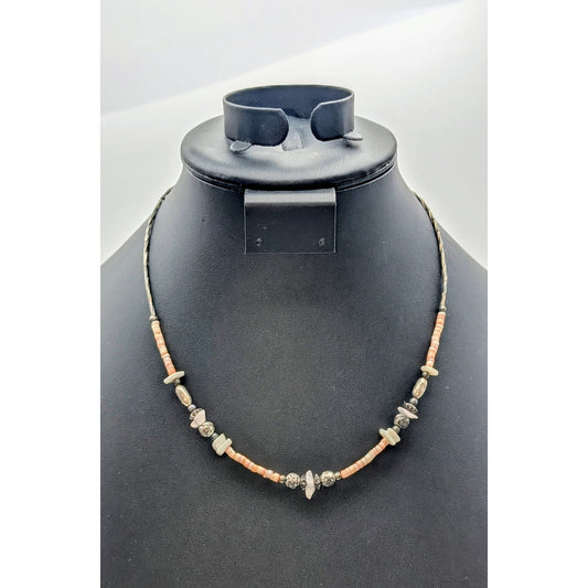Vintage Liquid Silver Pink Shell Heishi Bead 17" Necklace