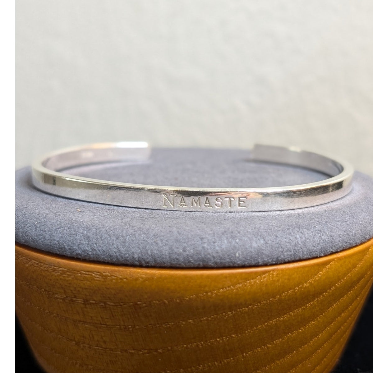 925 Sterling Silver Engraved 'Namaste' 4mm Marked STERLING Cuff Bracelet 12.90g