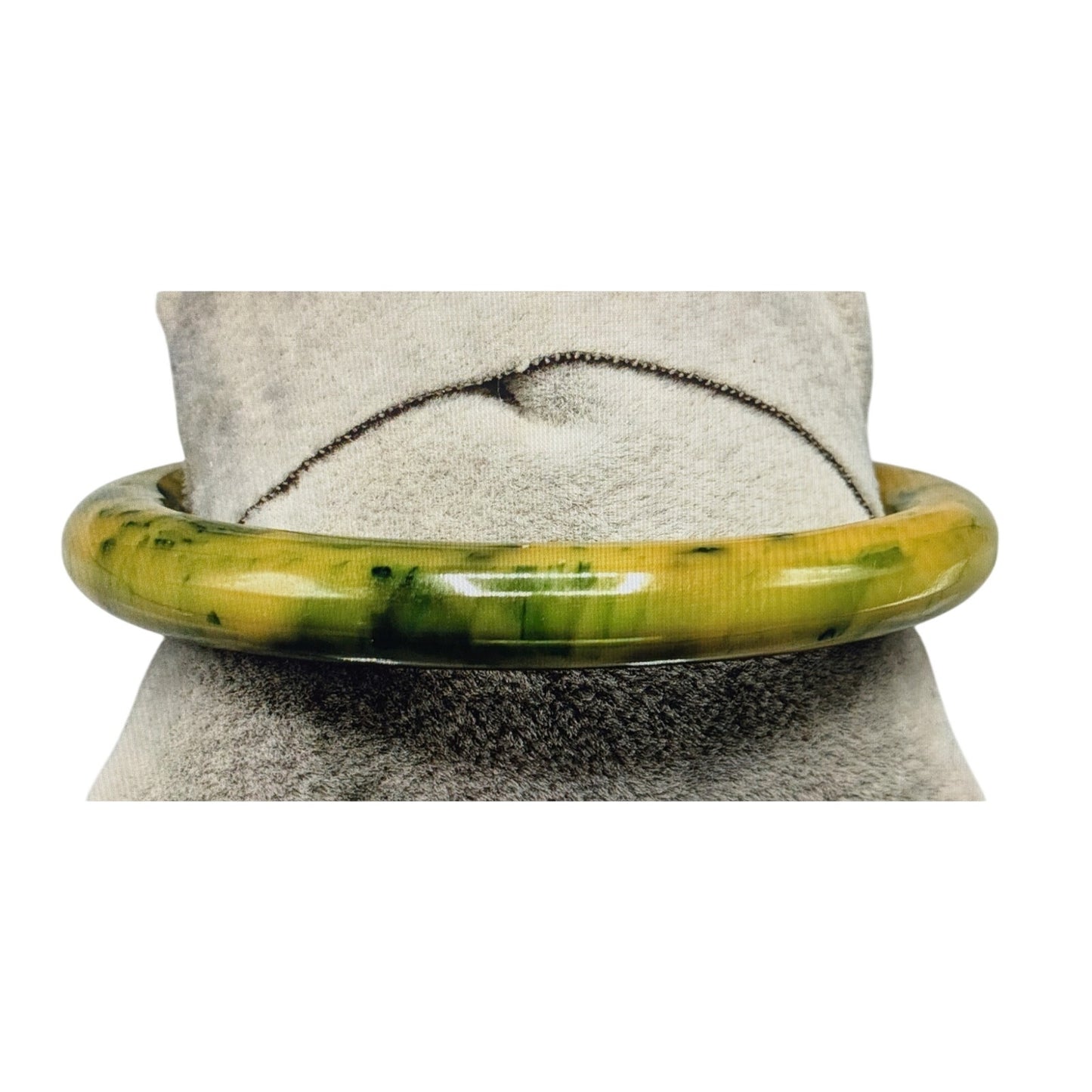Vintage Green & Yellow Swirled Bakelite Bangle Bracelet-8"