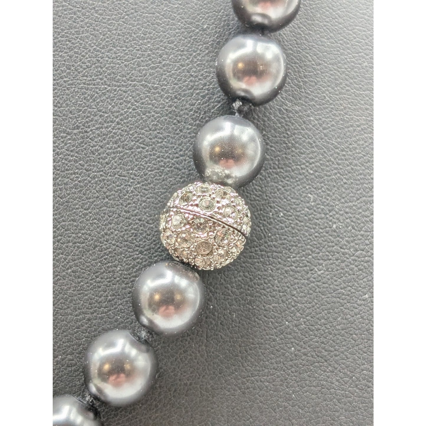 Simulated Tahitian Pearl Pave Crystal Screw Closure Knotted Necklace & Bracelet