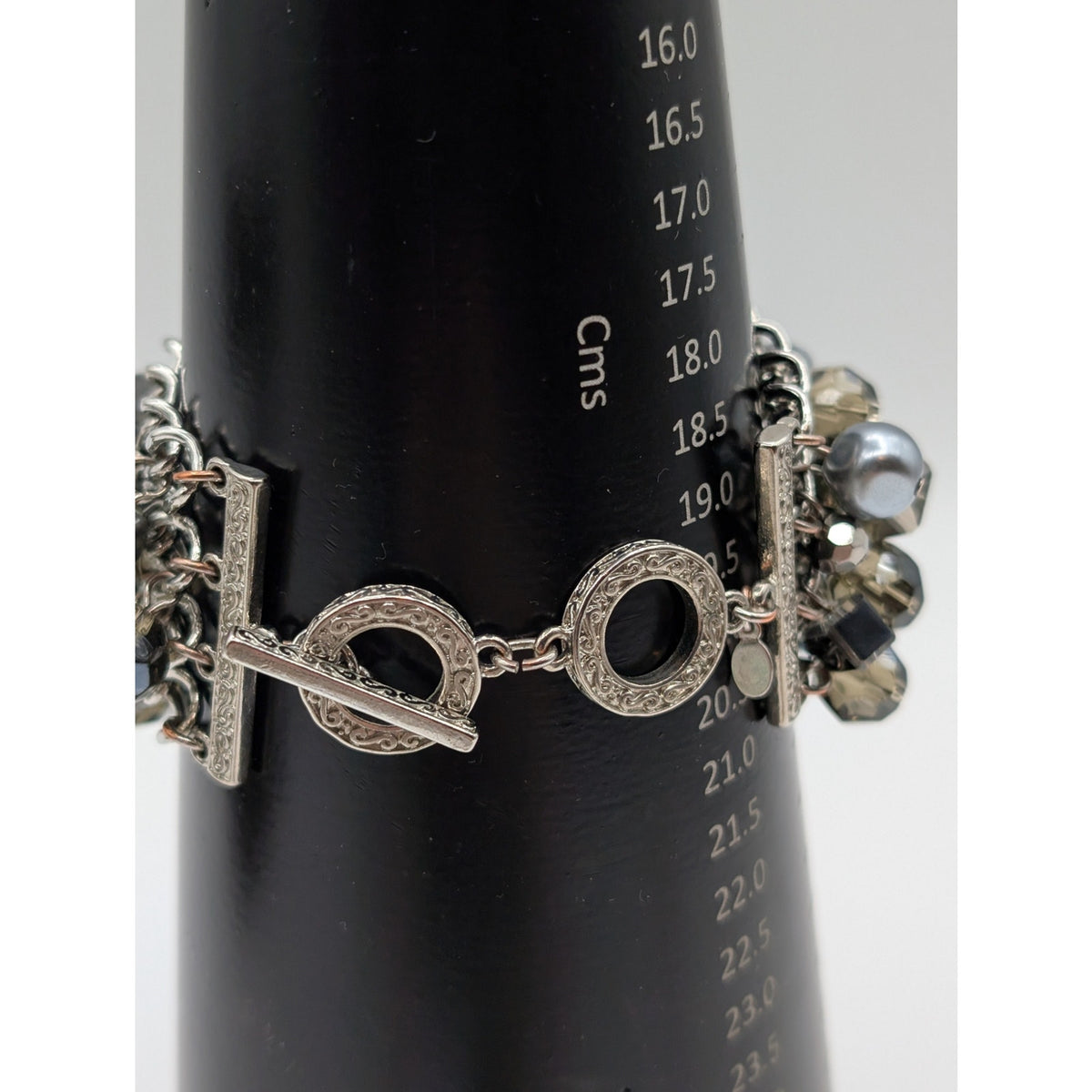 Premier Designs Silver Tone Metallic Faux Pearl Glass Crystal Toggle Bracelet