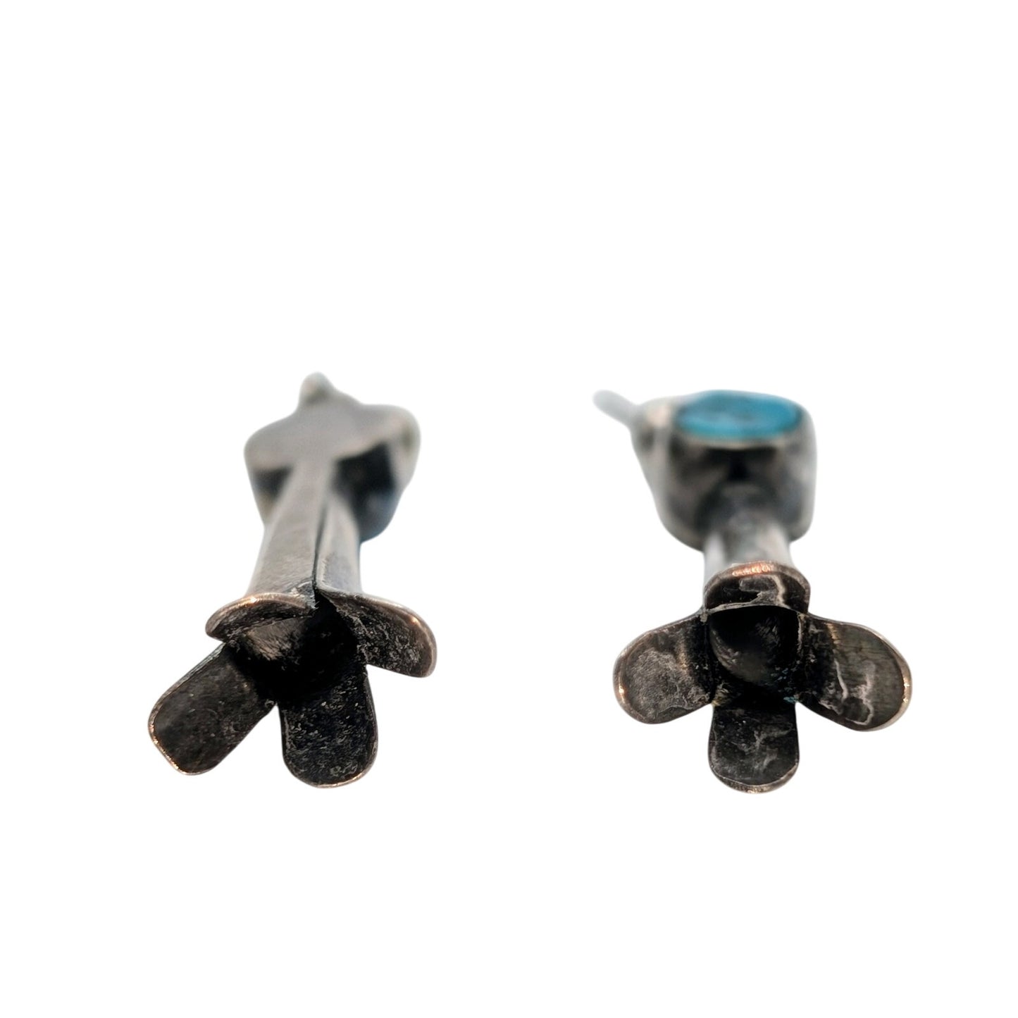 Vintage Turquoise 925 Sterling Silver Squash Blossom Dangle Pierced Earrings
