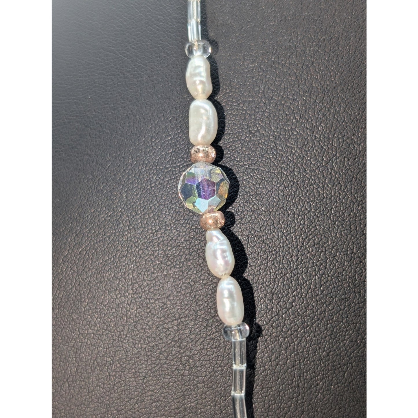 Vintage Crystal Rod Bead Freshwater Pearl Hook/Slide In Clasp 32" Necklace