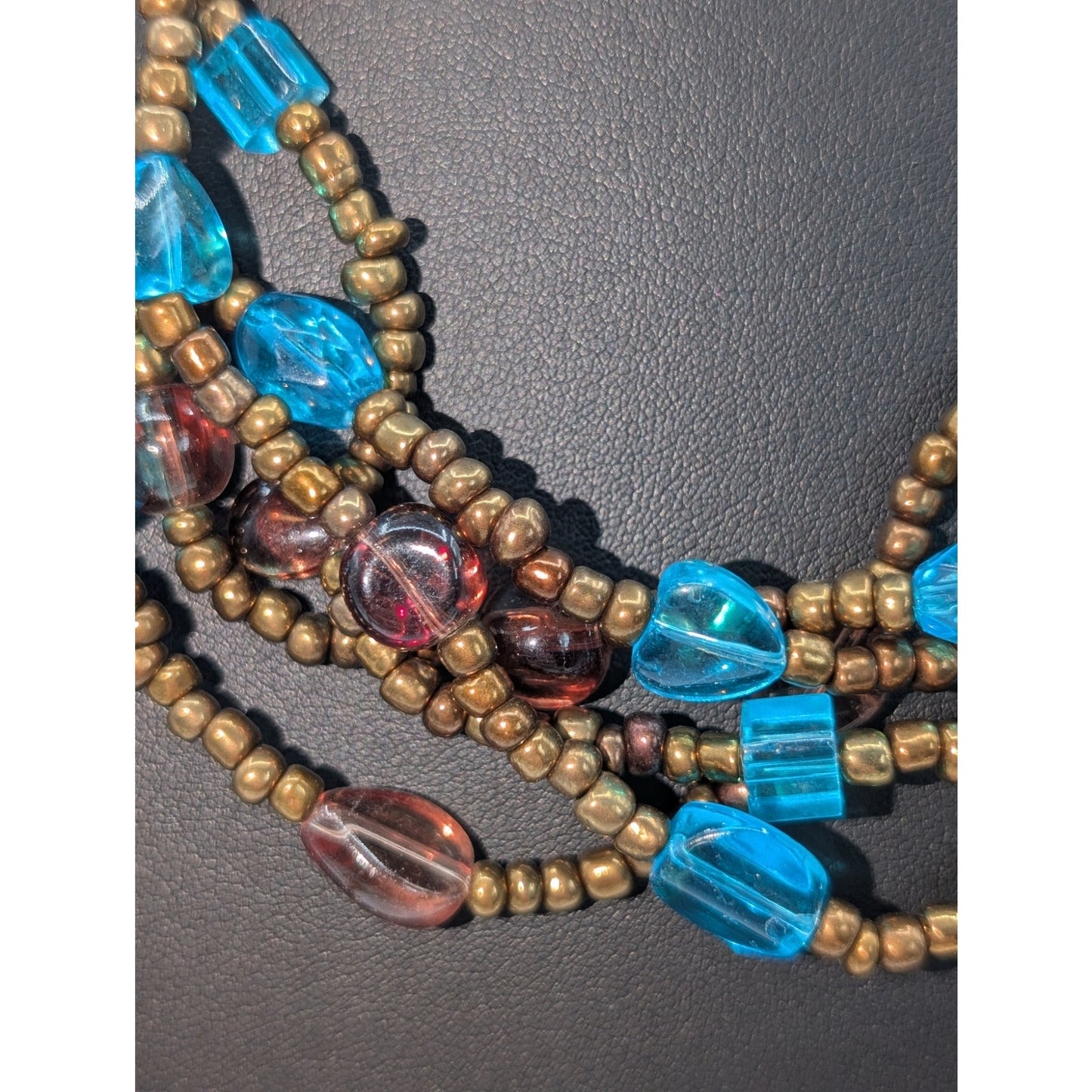 Vintage Four Strand Bronze Glass Beaded 16.5"-19" Necklace