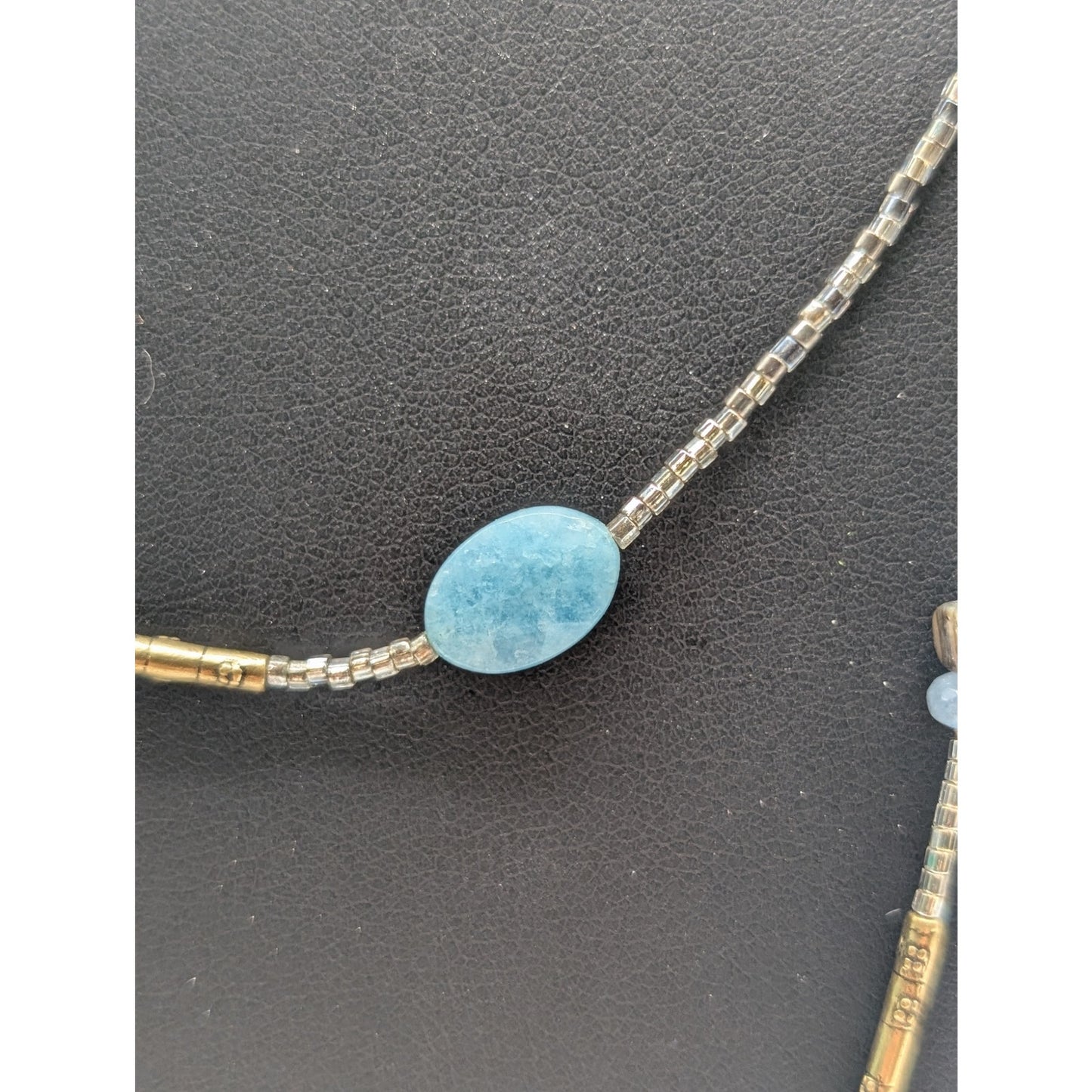 Silpada Sterling Olivia Quartzite Shell Larvikite Kyanite Glass Brass Necklace
