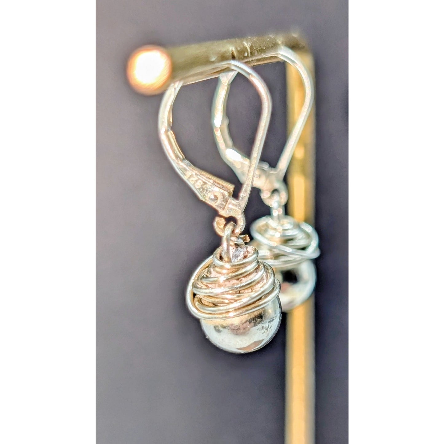 925 Sterling Silver Wire Wrapped Ball Lever Back Dangle Earrings