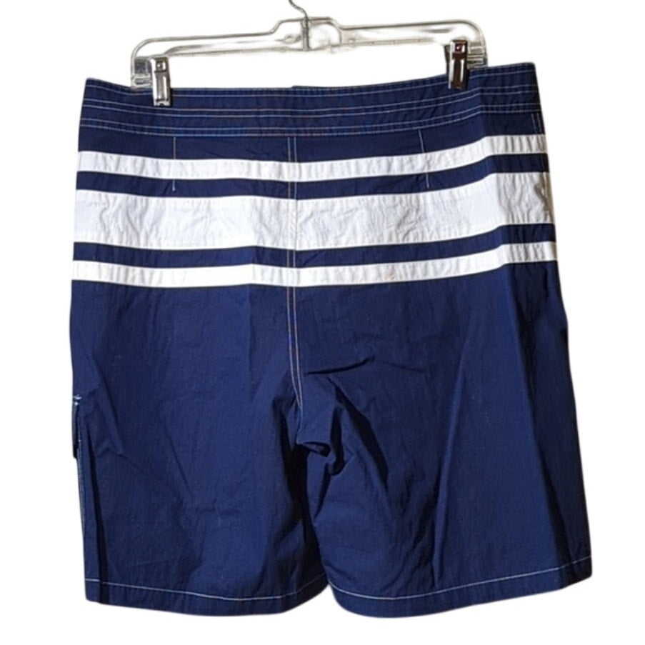 Polo Ralph Lauren Navy White Stripe Velcro Front Logo Pocket Swim Trunks Sz 34