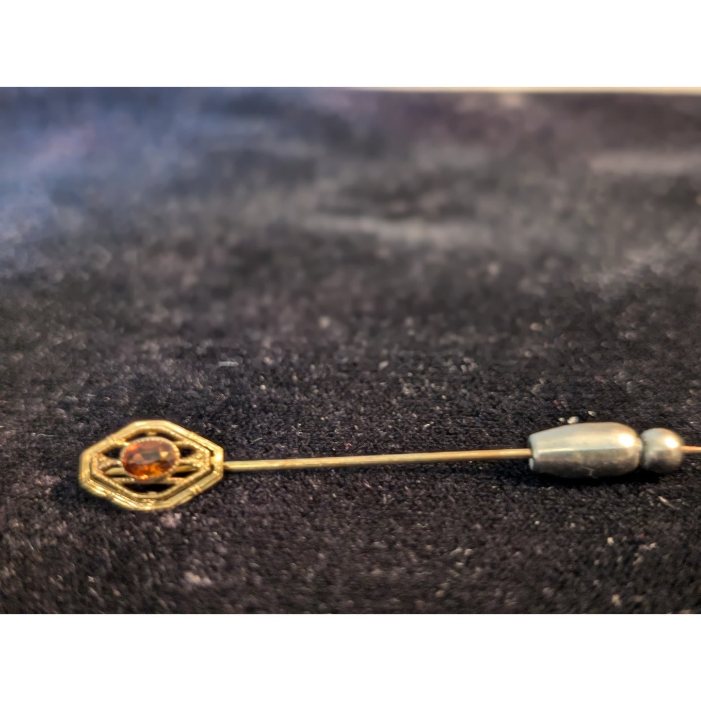 Antique 14K Yellow Gold Tourmaline or Citrine Stick Pin