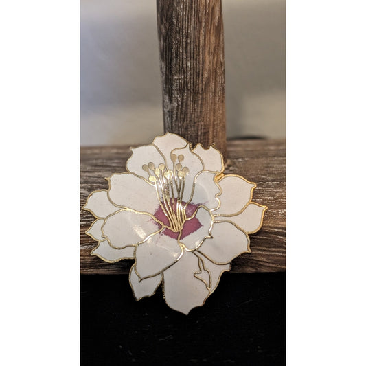 Vintage White Pink Gold Hibiscus Brooch