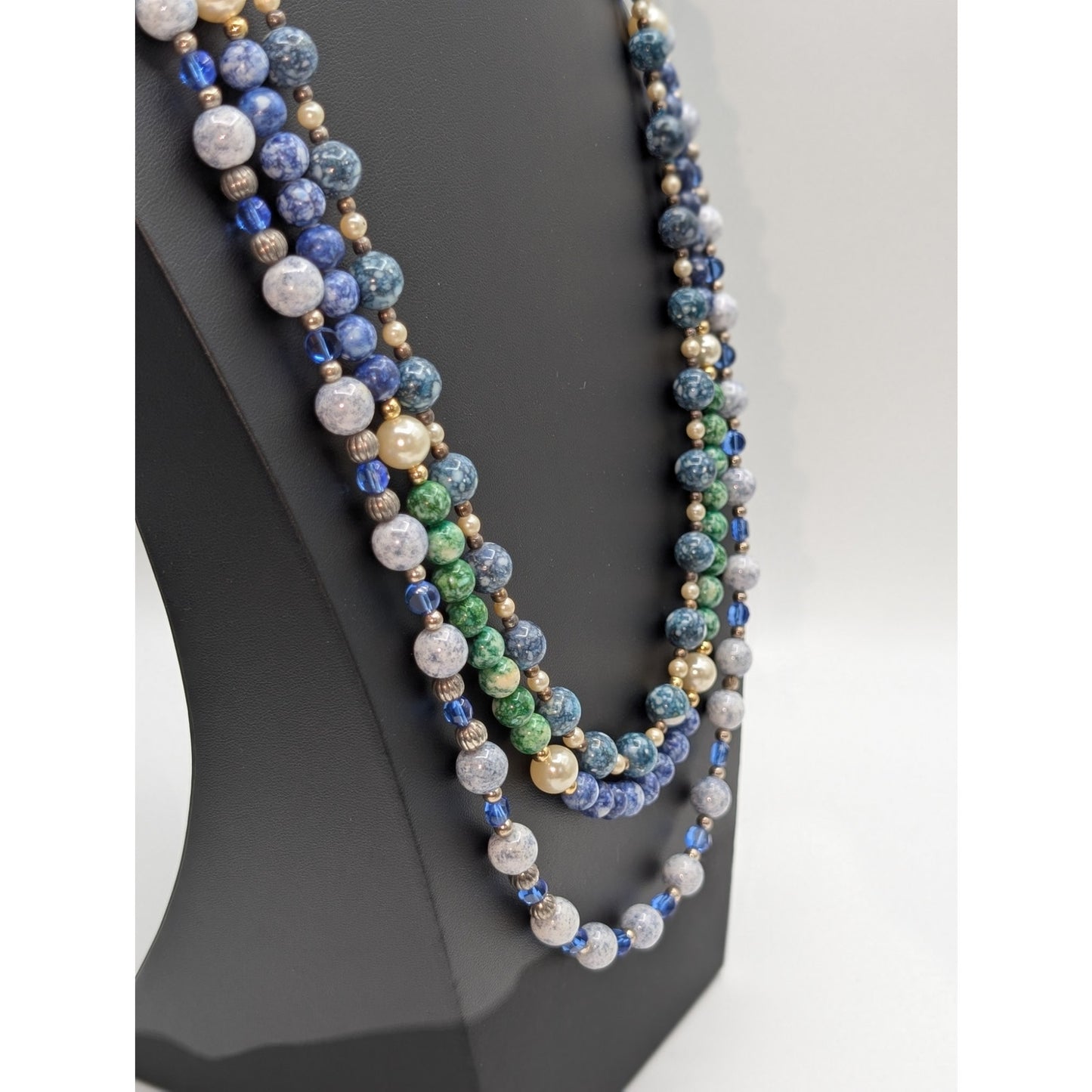 Vintage Blue & Green Stone Beaded Over the Head Lot of Three Necklaces