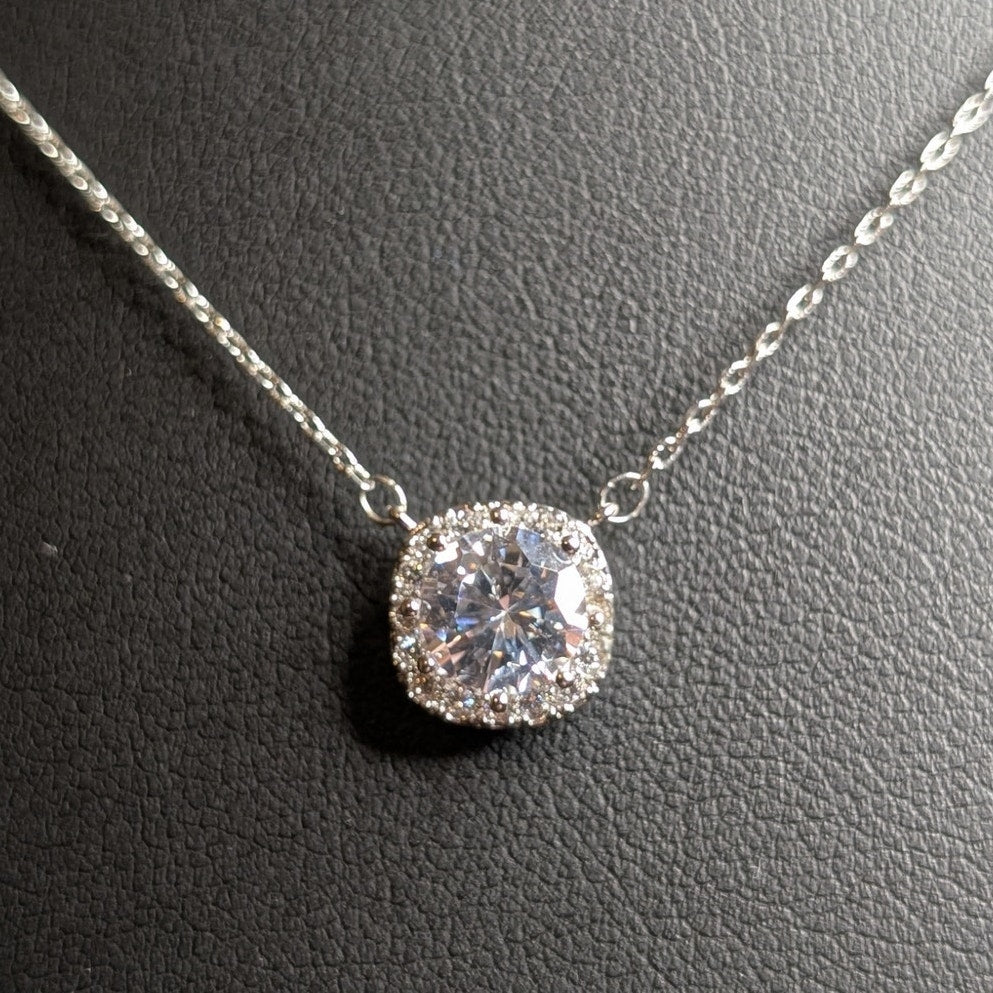 Marked LBOS CZ Crystal Silver Tone 15.5-17.5" Necklace