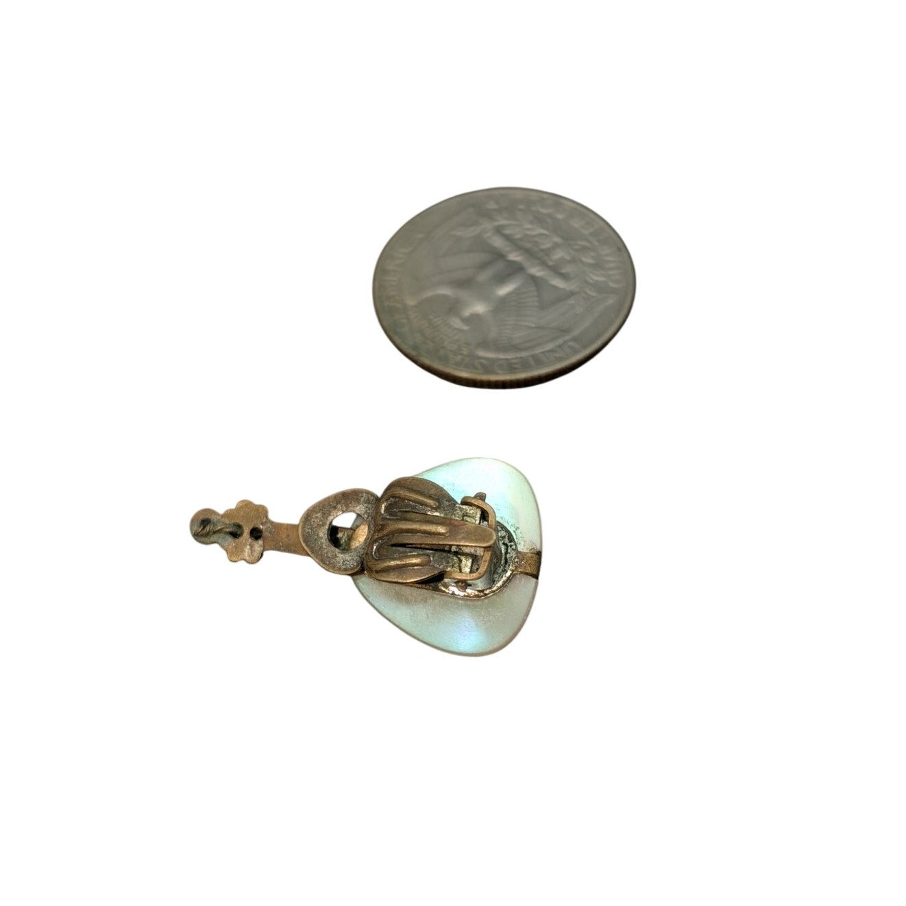 Vtg Single Mother of Pearl Gold Plated Mandolin Germany Made Clip On Earring