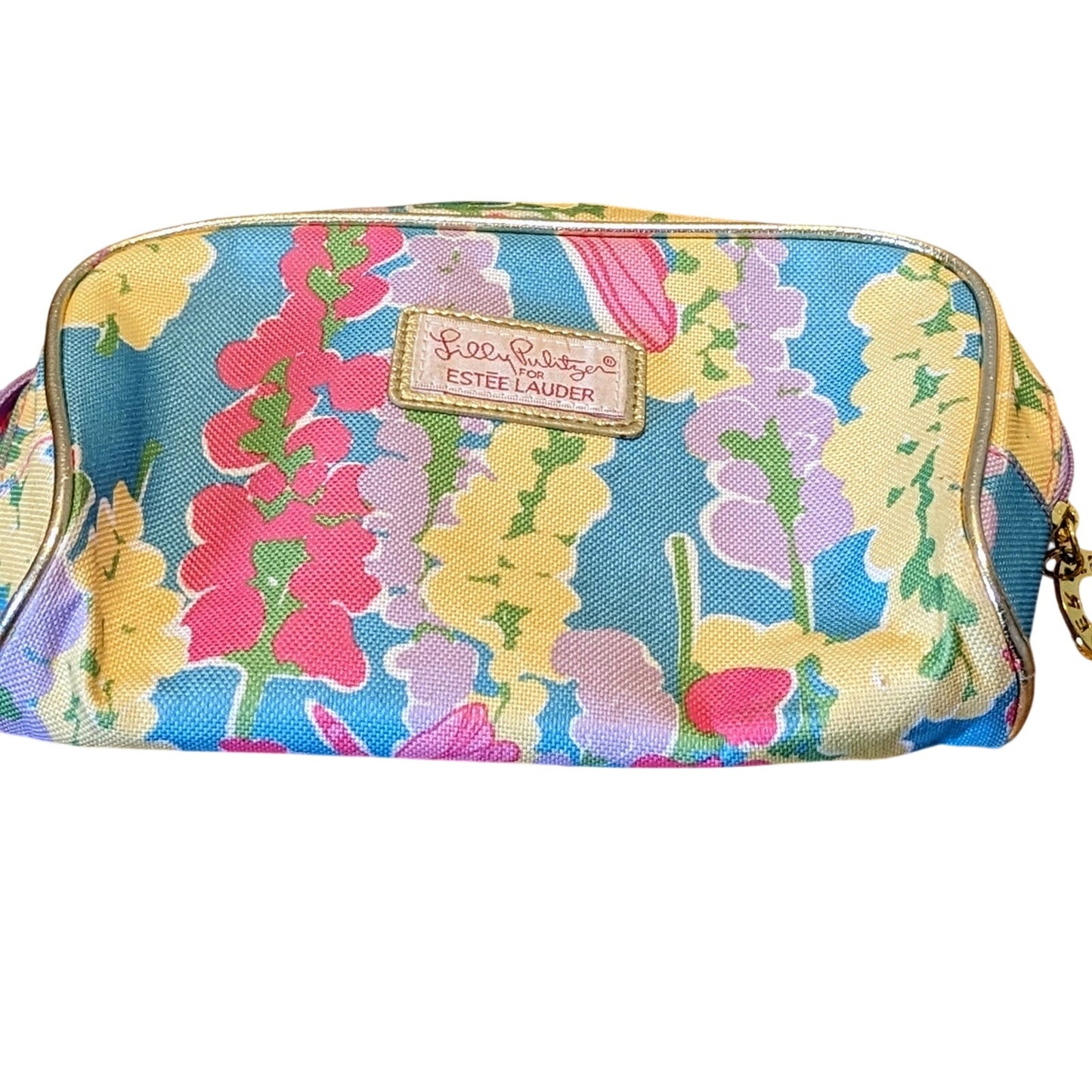 Lilly Pulitzer for Estee Lauder Snapdragon Blue Pink Cosmetic Bag
