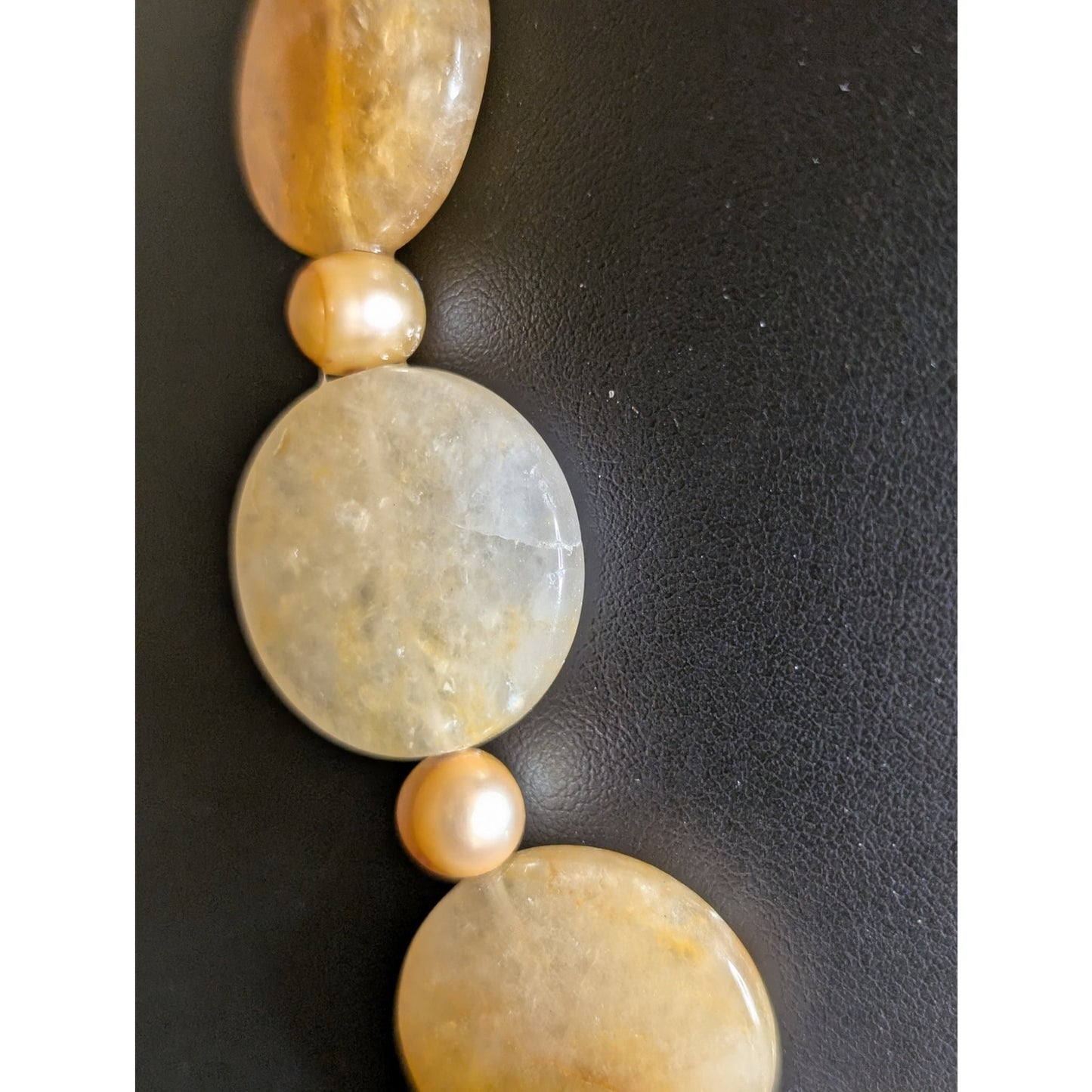 Vintage Sterling Silver Citrine Stone Champagne Genuine Pearl Beaded Necklace