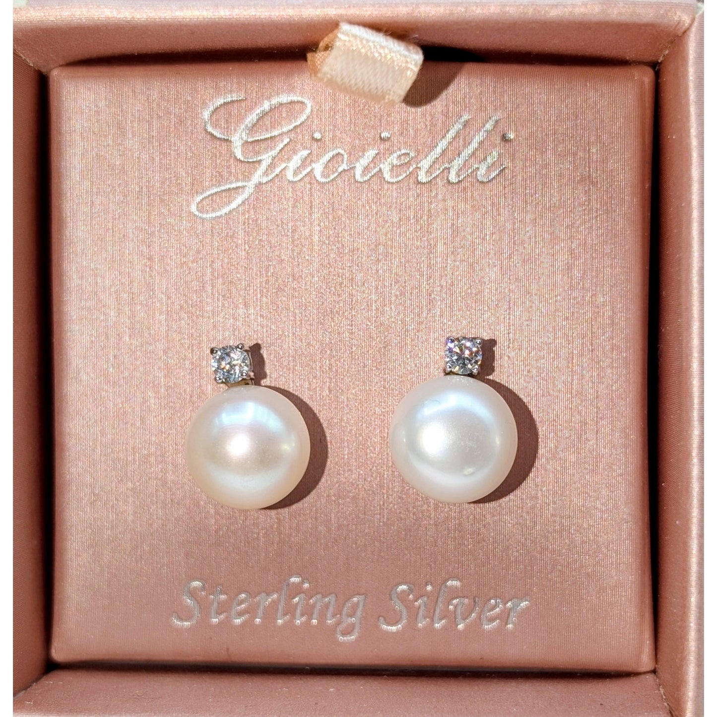 Gioielli Elegant Freshwater Pearl CZ Sterling Silver Stud Earrings NWT