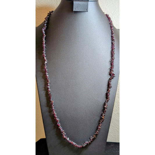 Single Strand Garnet/Amethyst Chip Bead 34" Necklace