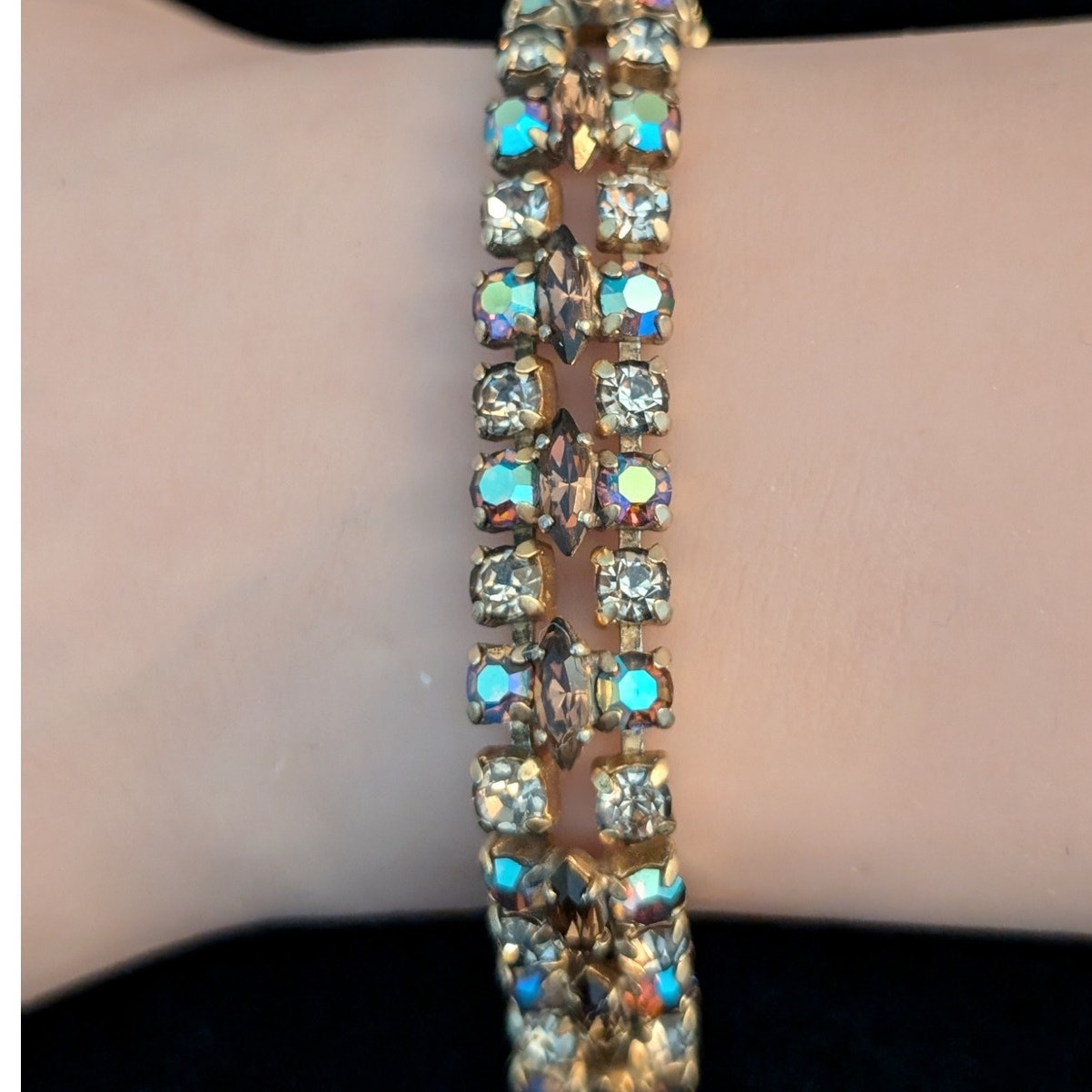 Vintage 60s-70s Signed Sherman Stunning AB and Topaz Swarovski Crystal Bracelet